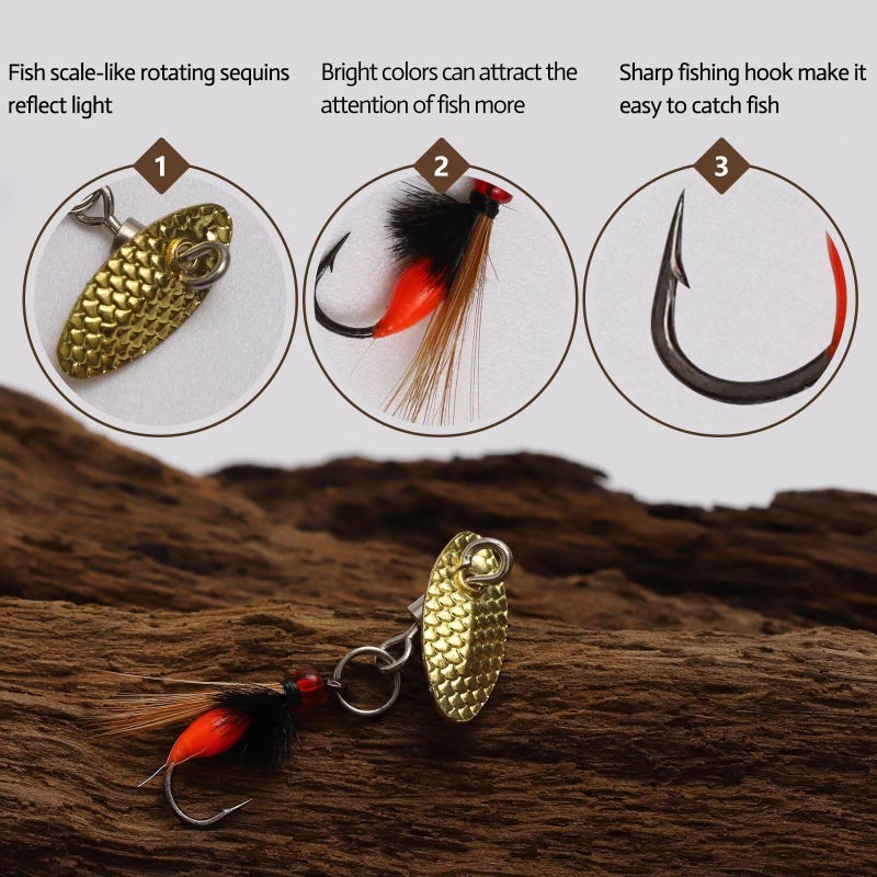 Dovesun Fly Fishing Lures Fly Fishing Flies Wet Flies Lures with Spinner for Bass Sunfish, Pike Hook 14# 5pcs - Image 4